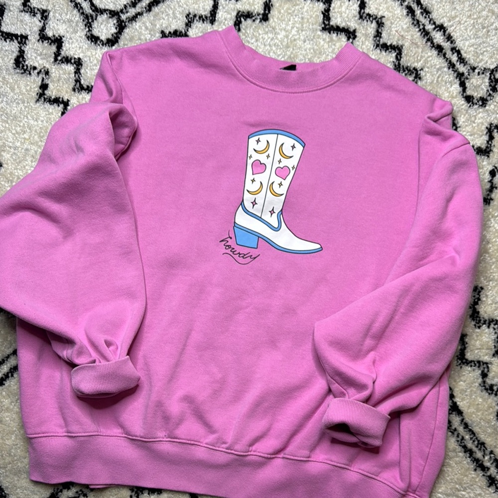 Pink Graphic Sweatshirt with Boot Design